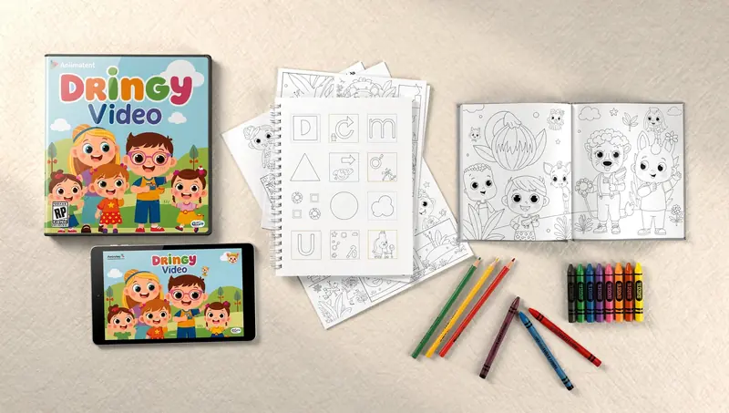 Mockup del kit: videos animados, libros para imprimir y libro para colorear